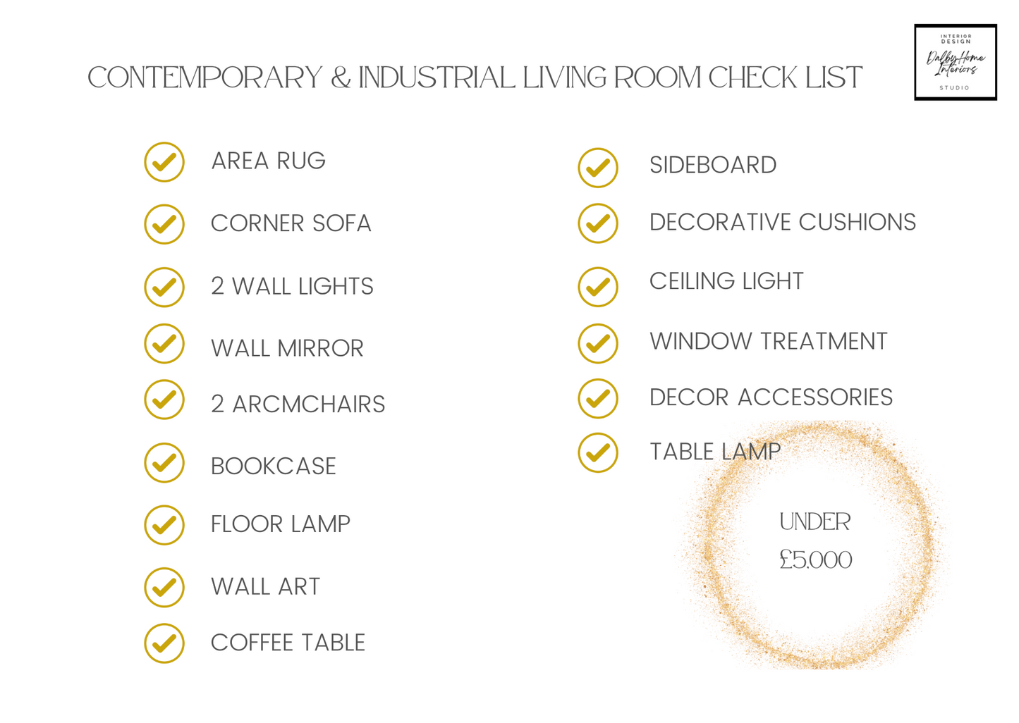 Contemporary & Industrial Living Room Design Concept Board & Shopping list (Digital)