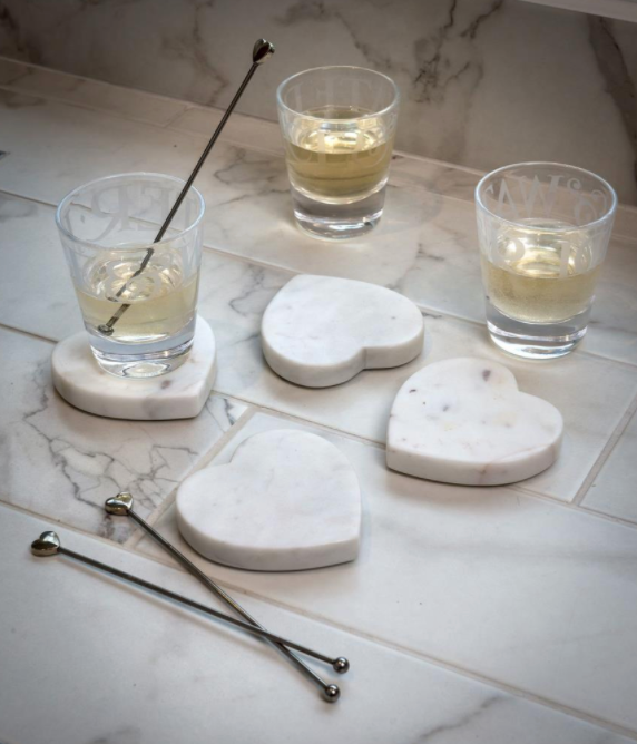 White Marble Heart Set of 4 Coaster
