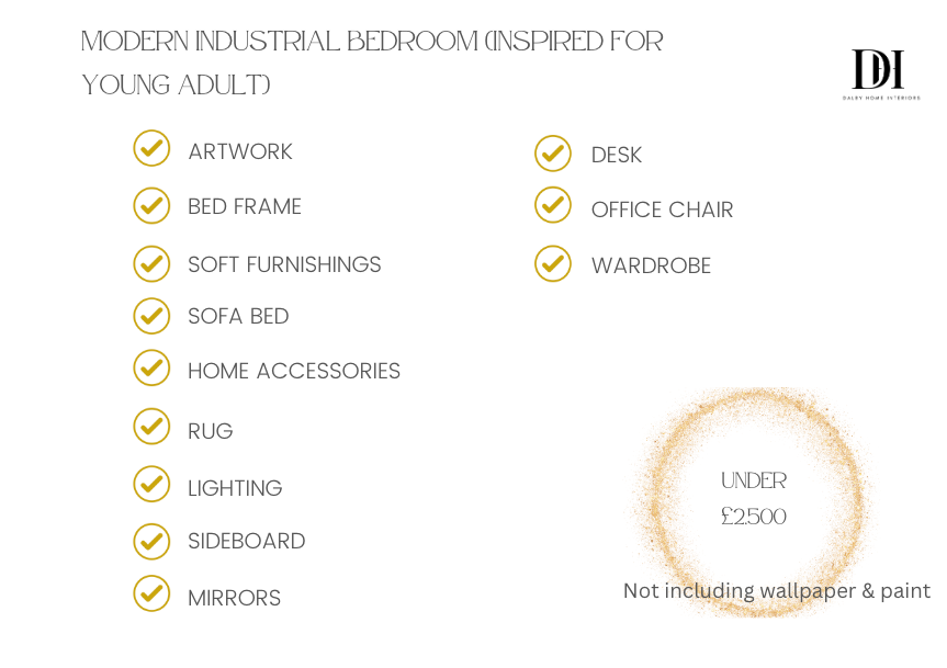 Modern Industrial Design Concept Board & Shopping list (Digital)