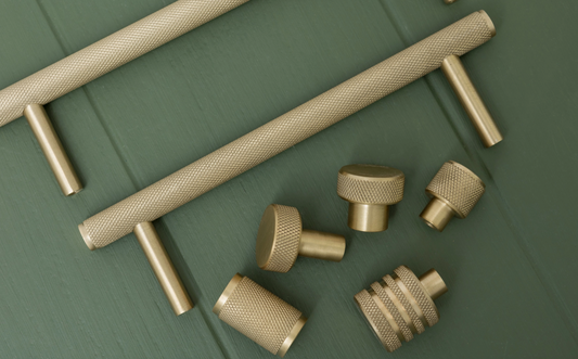 Solid Brass Knurled Pull Handles & Knobs - Satin Brass